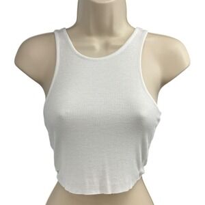 Free People Intimately White Ribbed Crop Tank Top Raw Hem Racerback S
